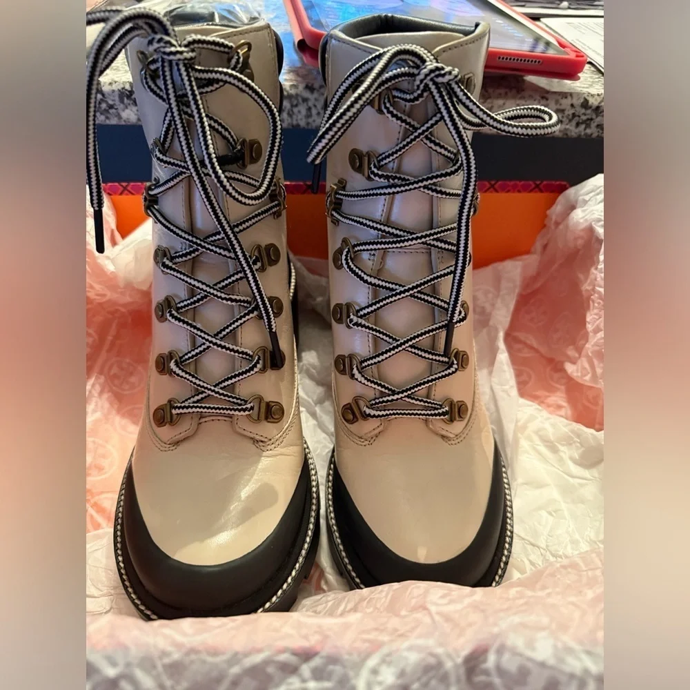 Tory Burch Ankle Boot Lug Sole Hiker NEW Waxy Cow Leather w Box US 8
